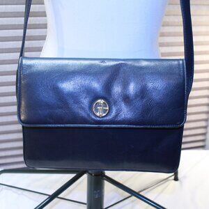 Giani Bernini Navy Blue Smooth Leather Fold Over Multi Compartment Crossbody Bag